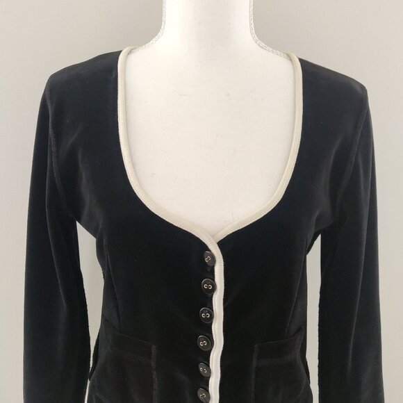 Vintage Sonia Rykiel Black Velvet Cardigan w/ White Trim – Size S - Picture 3 of 6